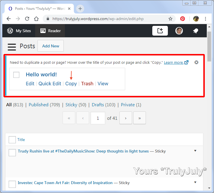 WordPress introduces its new copy tool: Need to duplicate a post or page? Hover over the title of your post or page and click “Copy”.