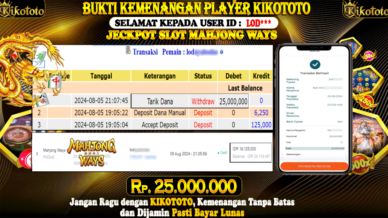 MENANG BESAR DI SLOT ONLINE MAHJONG WAYS SEBESAR Rp 25,000,000 LANGSUNG DAN TANPA BASA BASI DI BAYAR KIKOTOTO !!!