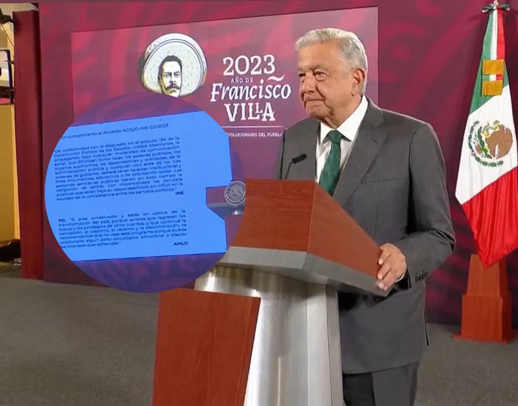 AMLO cumple al INE y coloca mensaje de advertencia de contenido, previo al inicio de la mañanera