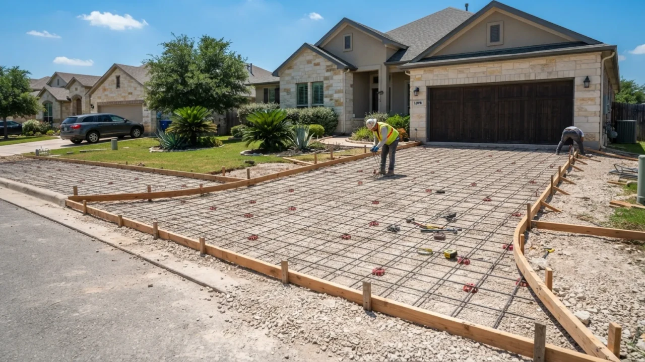 Rebar Placement Residential Concrete Driveway San Antonio