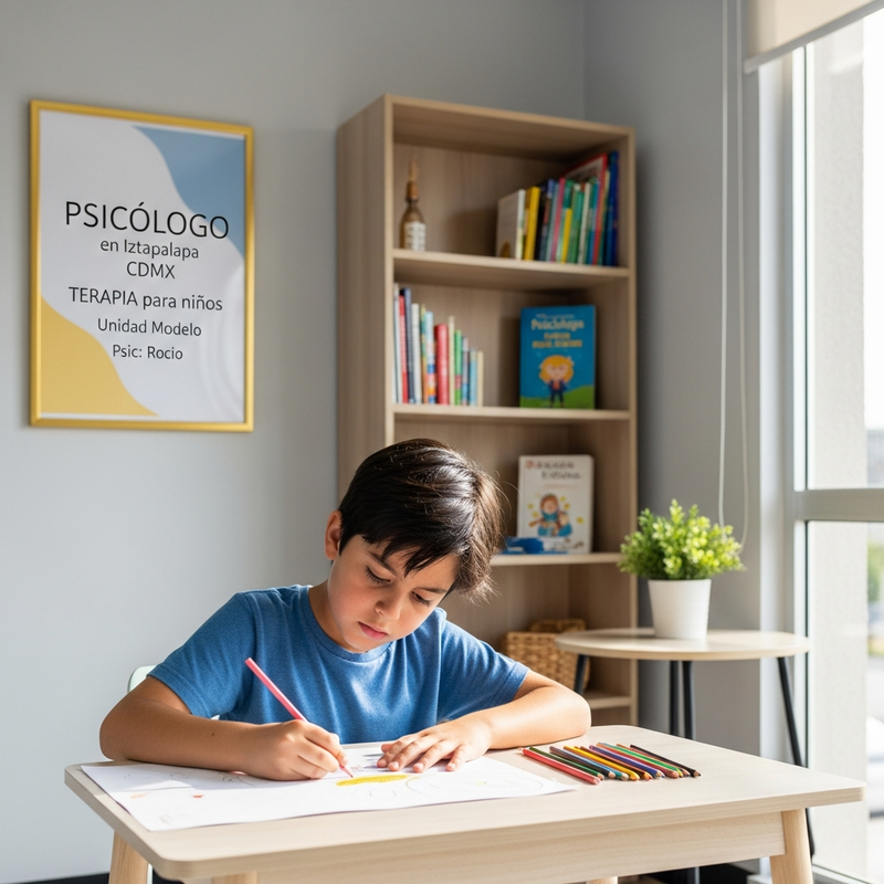 Niño dibujando en sesión de terapia