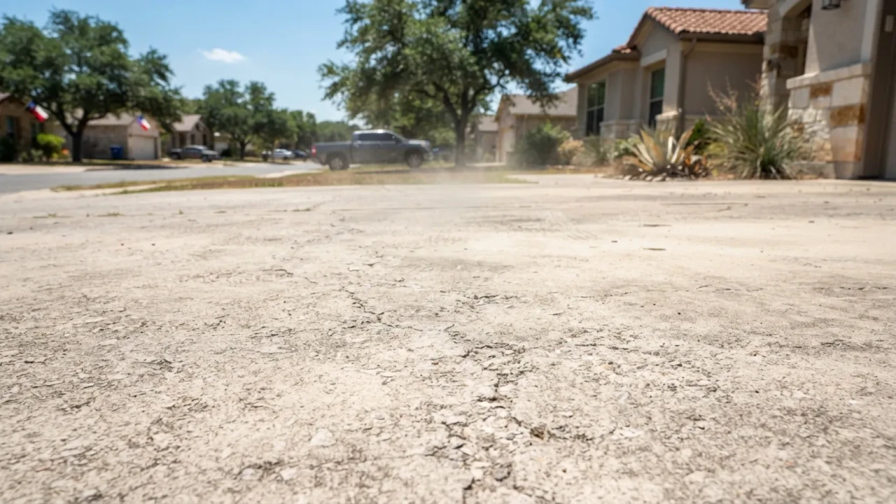 Concrete driveway in San Antonio Texas summer heat showing surface condition