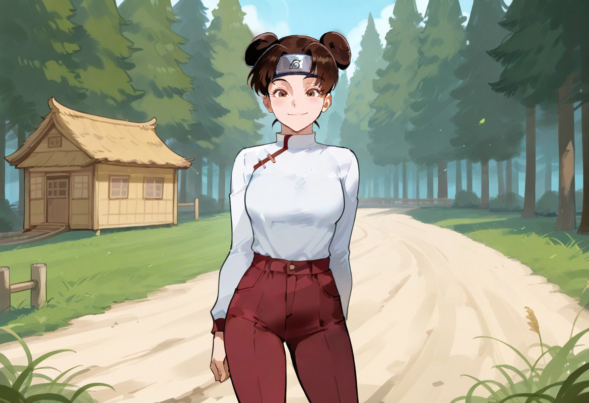Tenten greeting with a bright, playful smile