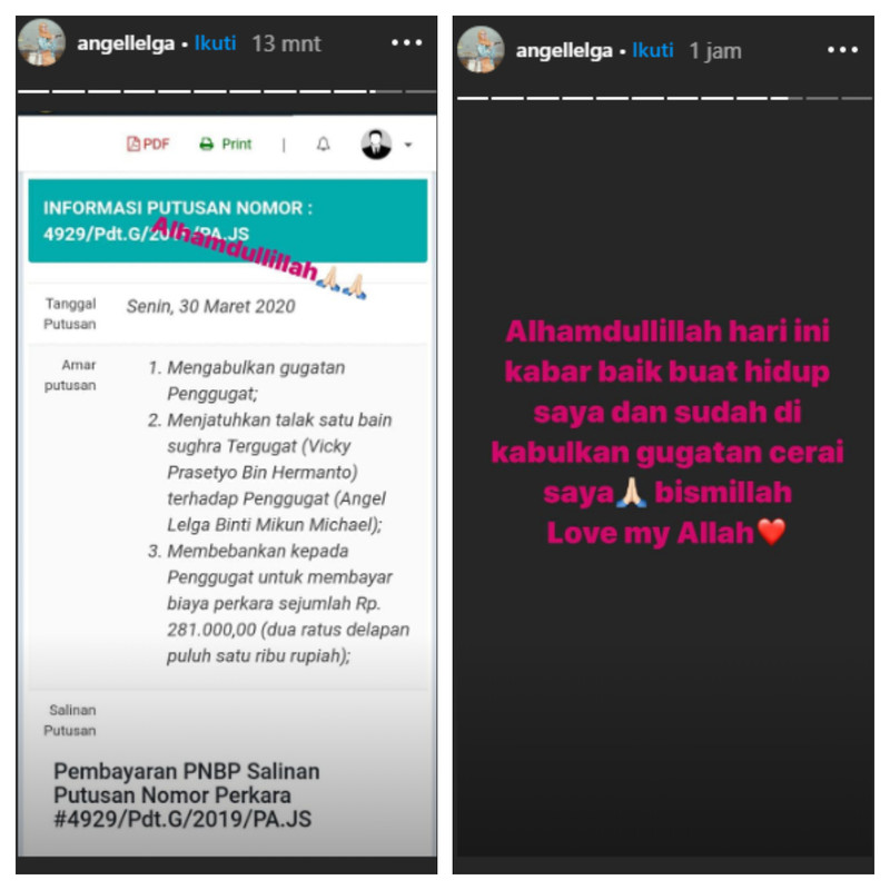 Perasaan Angel Lelga setelah resmi cerai dari Vicky Prasetyo.