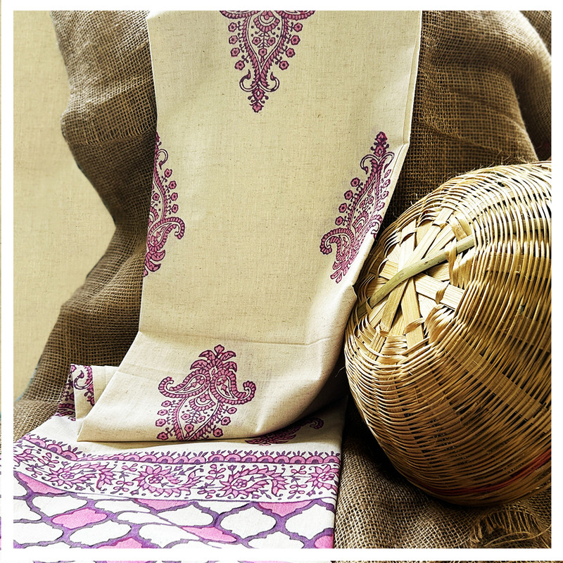 Qyaari by Penkraft Handblock Print Khadi Cotton Kurti Material