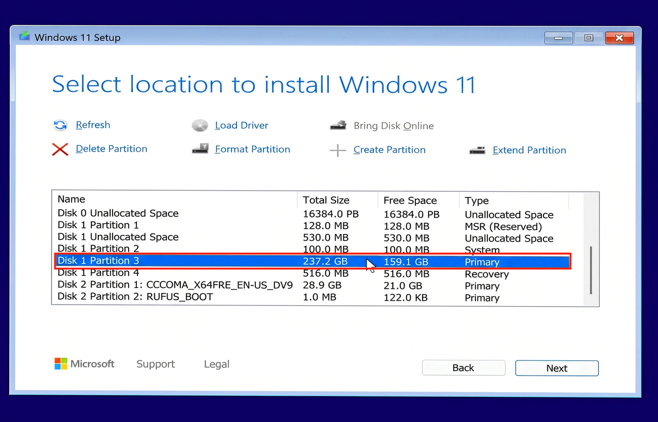Select partition
