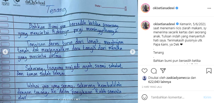 Oki Setiana Dewi dapat sepucuk surat dari anak tak dikenal
