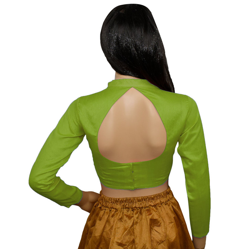 Women's Designer Sari Blouse Dupion Silk Collor Neck Long Sleeve Crop Top Choli - Picture 21 of 82