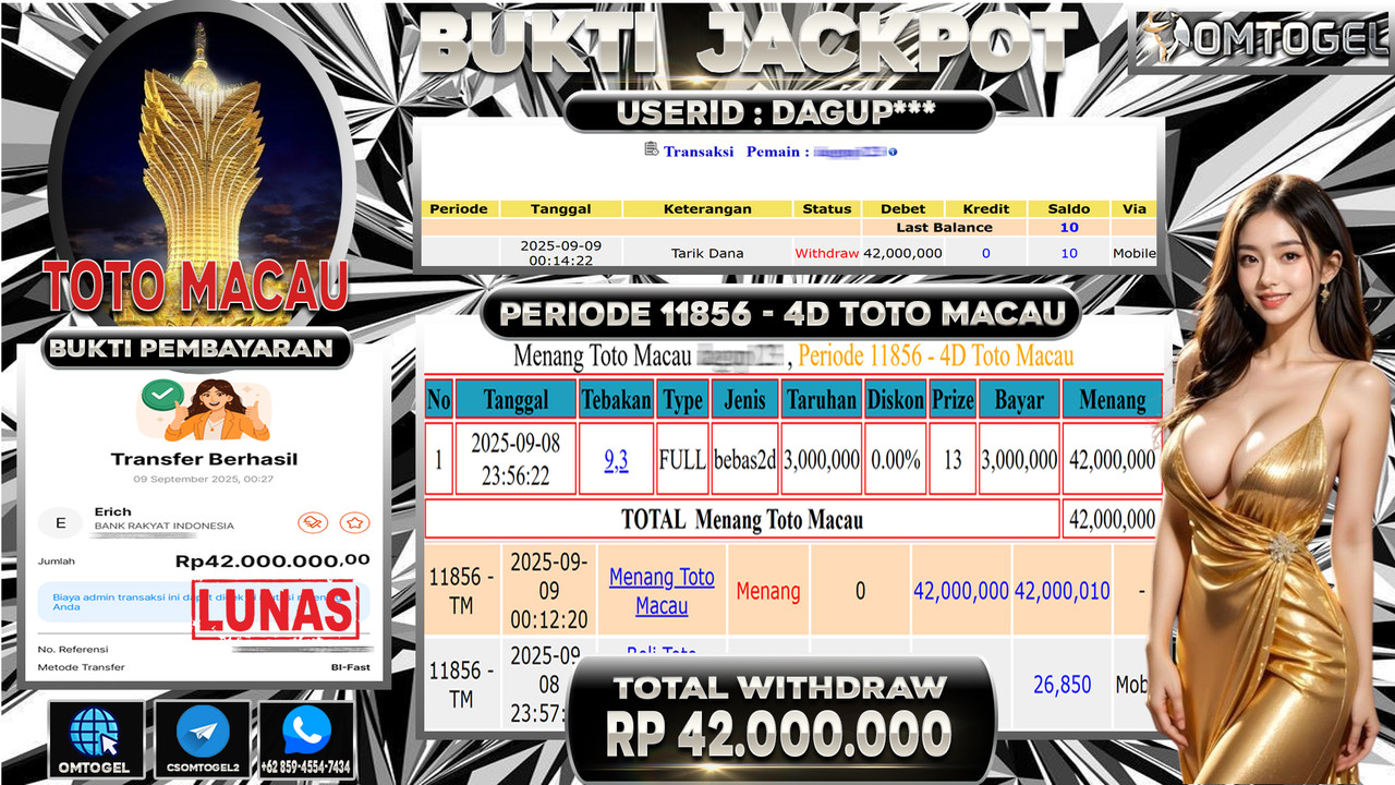 OMTOGEL JACKPOT TOTOMACAU CB2D 42 JUTA DI BAYAR LUNAS ,-