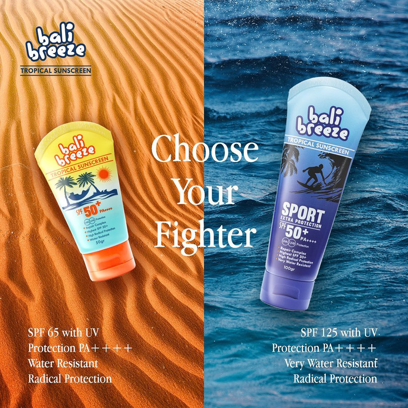 Bali Breeze Tropical, merek sunblock untuk liburan ke pantai.