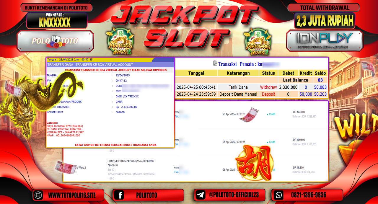 POLOTOTO JACKPOT SLOT MAHJONG WAYS 2 Rp.2.330.000,-
