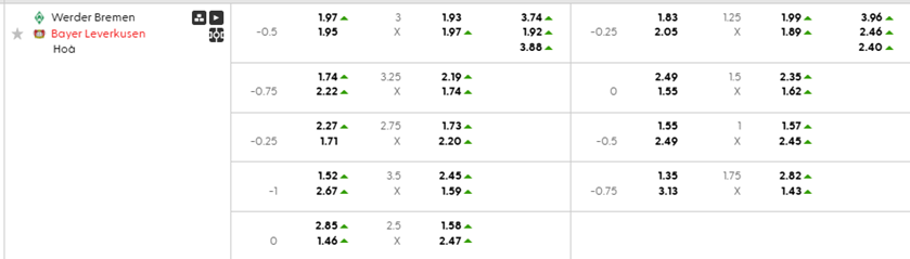 Tỷ lệ kèo Werder Bremen vs Leverkusen