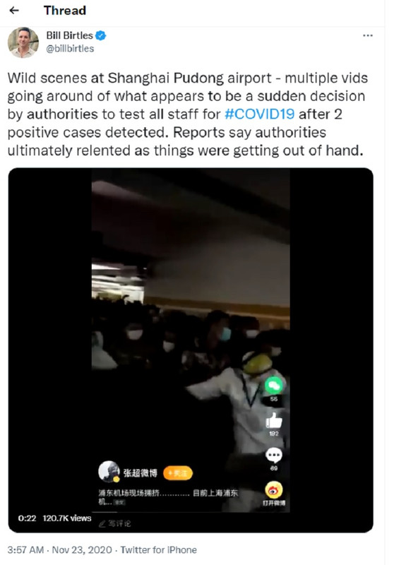 Video kekacauan andara Pudong Shanghai saat semua staf diminta jalani tes Covid-19