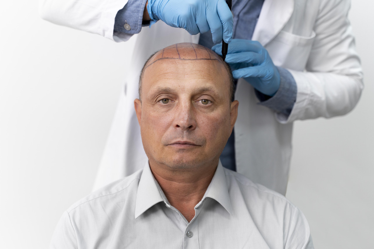 bold man going through follicular unit extraction process (1)