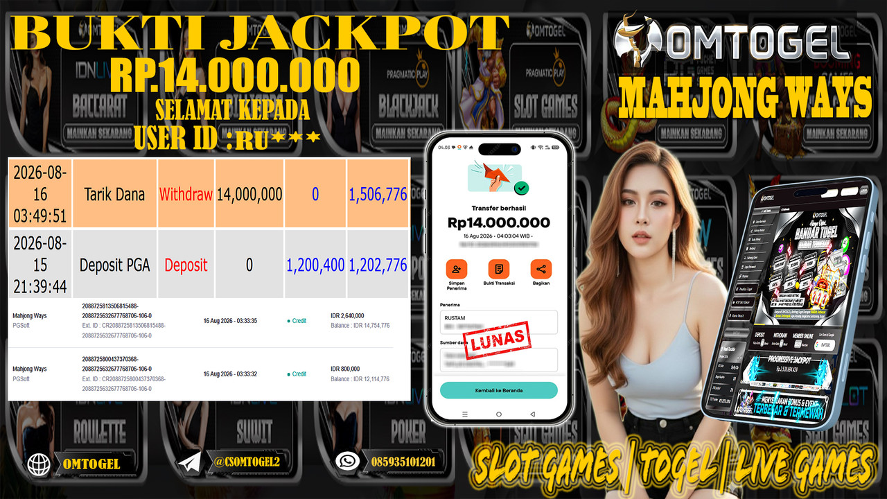 OMTOGEL JACKPOT PG SOFT MAHJONG WAYS Rp,14,000,000,- DIBAYAR LUNAS