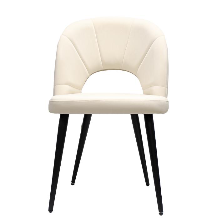 Silla de visita Starken con asiento y respaldo acolchados de tela beige y estructura de metal.