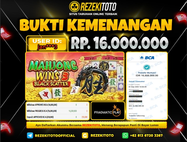 BUKTI KEMENANGAN 20 SEPTEMBER 2025 MAHJONG WINS 3 BLACK SCATTER 16 JUTA 