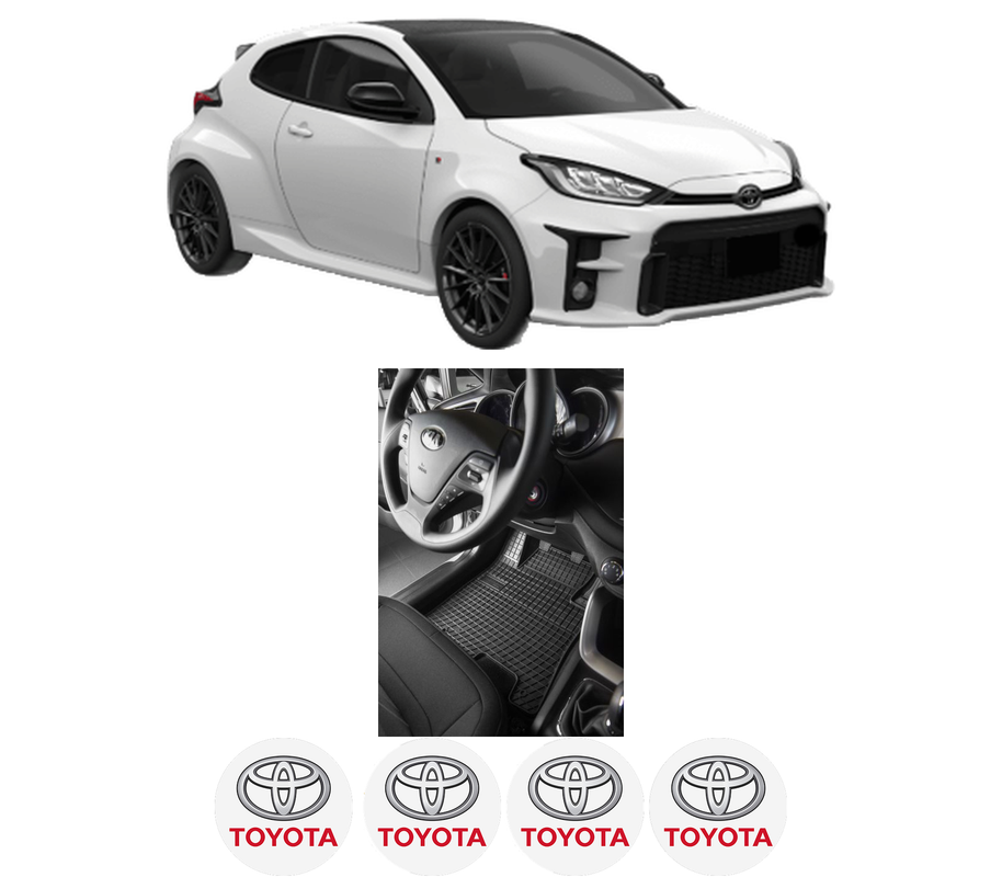 Set covorase presuri TOYOTA YARIS (_P21_, _PA1_, _PH1_) din 2020-2024, auto, din cauciuc thermoplastic, 4 Stickere auto cu TOYOTA