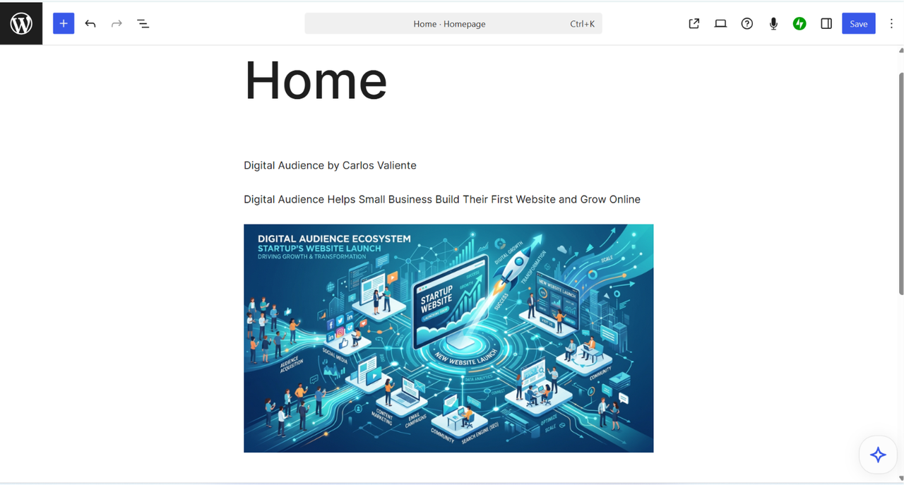 Small business homepage and About page built on WordPress.com