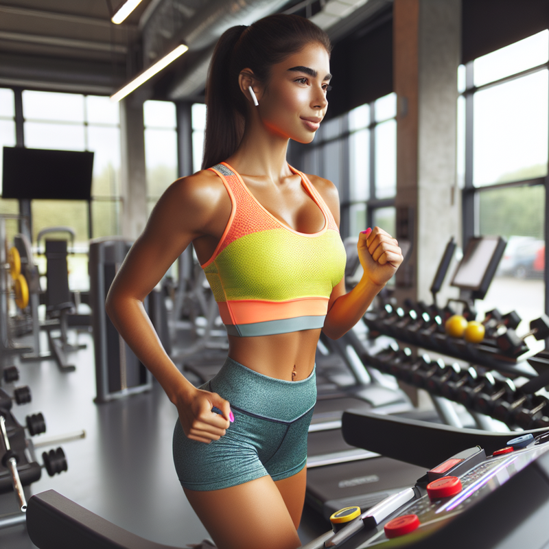 Девушка тренируется на беговой дорожке