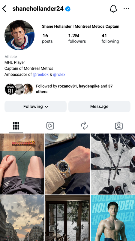 Screenshot of Shane Hollander’s Instagram