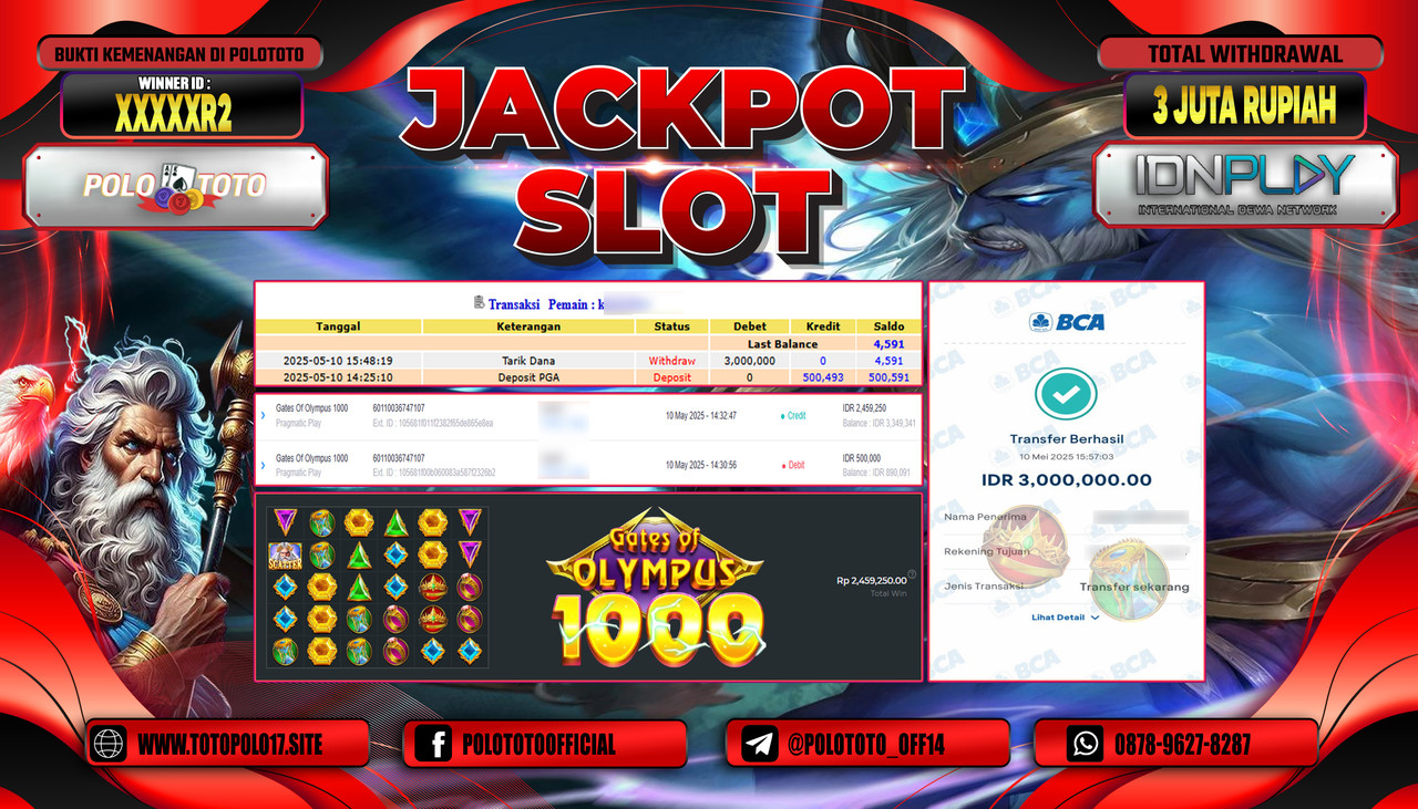 POLOTOTO JACKPOT SLOT GATES OF OLYMPUS 1000 Rp.3.000.000,-