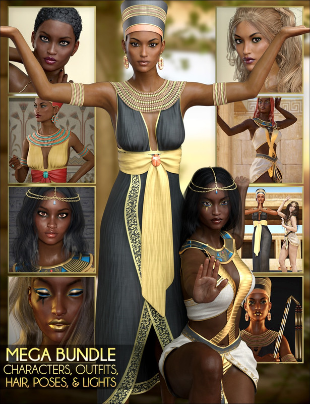 Egyptian MEGA Bundle – Characters, Outfits, Hair, Poses and Lights (REPOST)