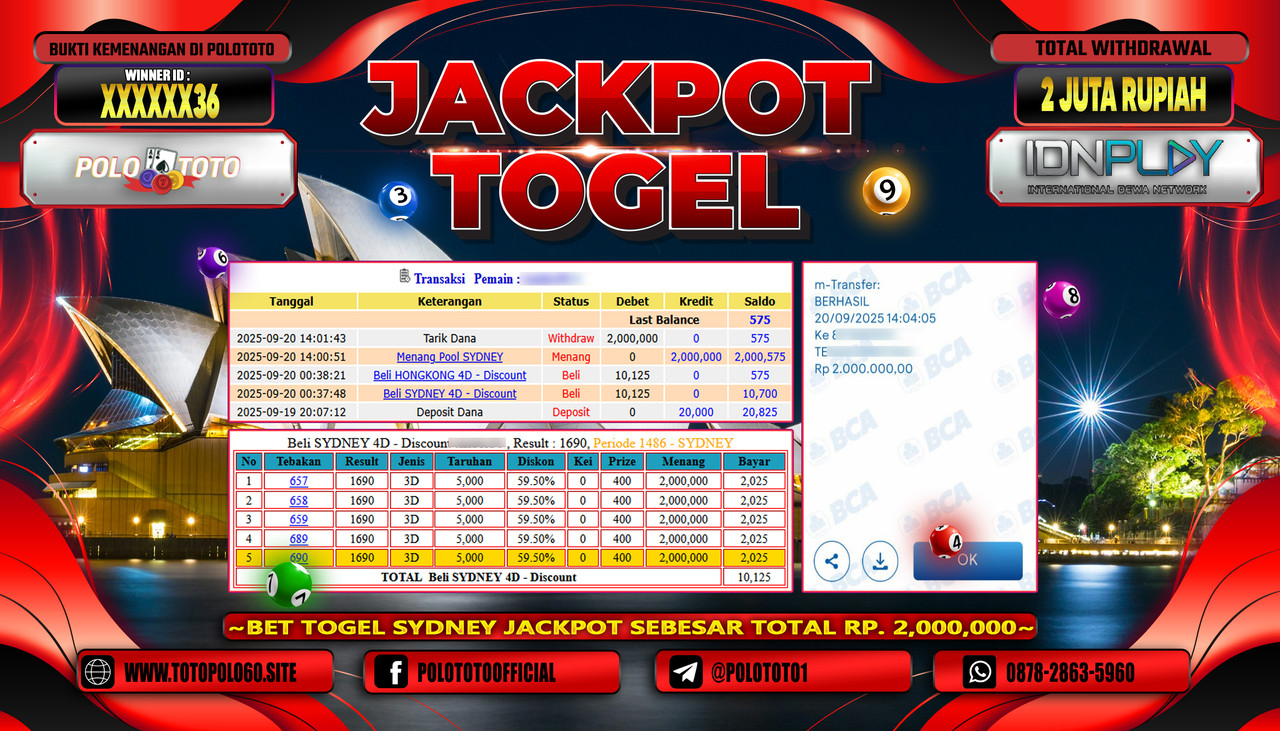 POLOTOTO JACKPOT TOGEL POOL SYDNEY Rp.2.000.000,- LUNAS