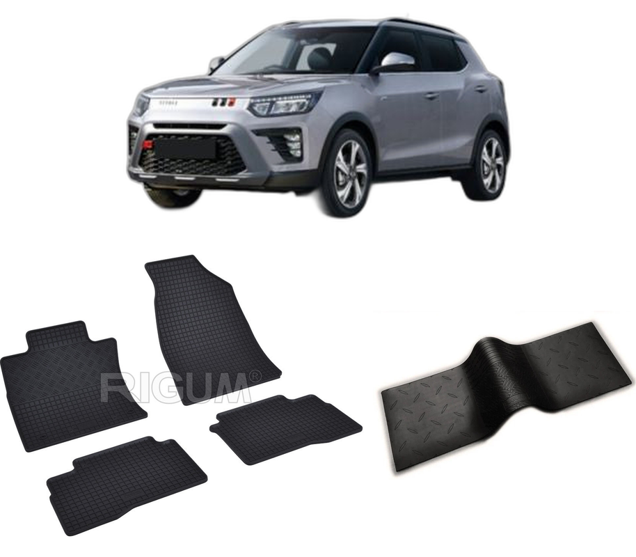 Set covorase auto KGM TIVOLI din 2025-PREZENT, cu covoras tunel median, CAROSERIE SUV, Presuri cauciuc 100%, compatibil cu autoturismul KGM TIVOLI, Rigum