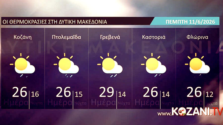 Δυτική Μακεδονία  - Πέμπτη 11 Ιουνίου - καιρός και θερμοκρασίες από το www.kozani.tv