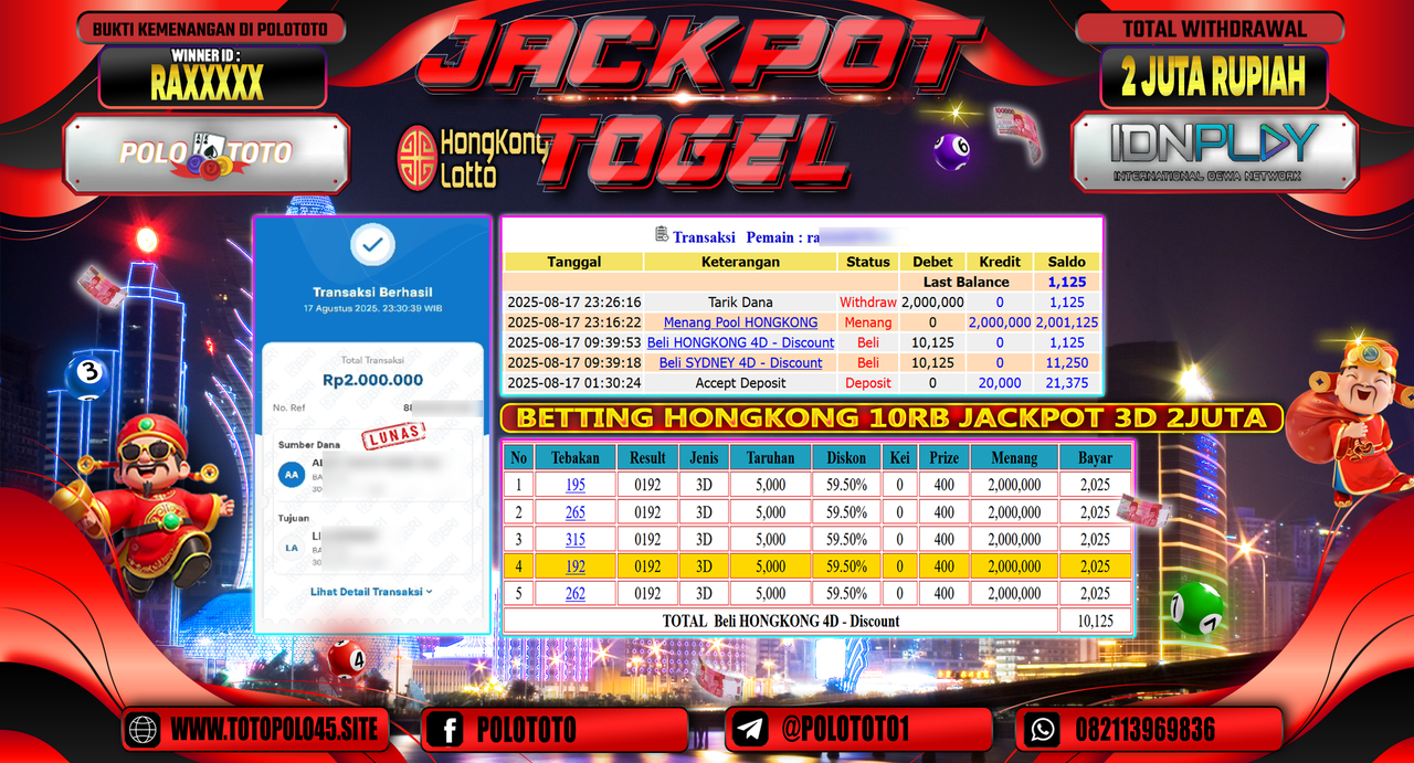 POLOTOTO JACKPOT TOGEL HONGKONG LOTTO Rp.2.000.000,-