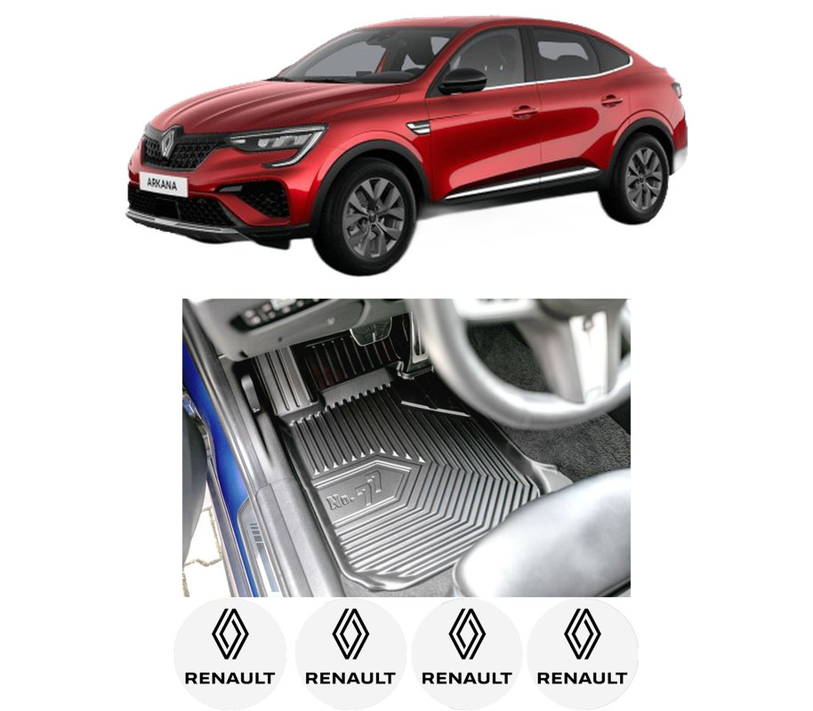 Set covorase presuri RENAULT ARKANA I (LCM_, LDN_) din 2019-2021, auto, din cauciuc thermoplastic, 4 Stickere auto cu RENAULT