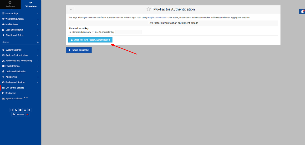 Secure Virtualmin using 2FA