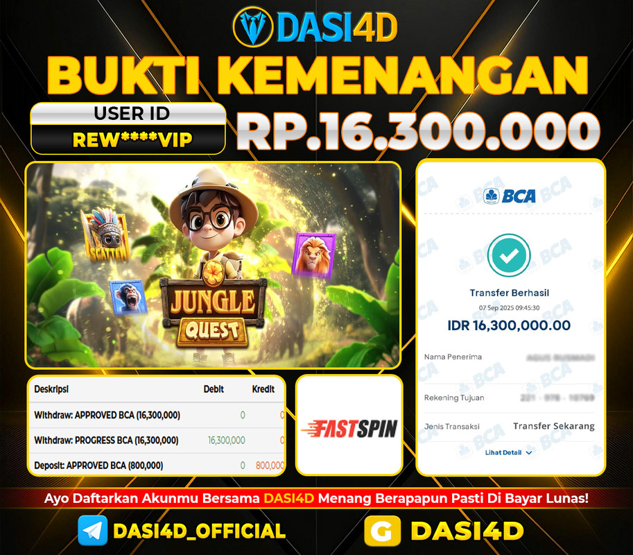 BUKTI KEMENANGAN 07 SEPTEMBER  2025 DI JUNGLE QUEST RP 16.300.000
