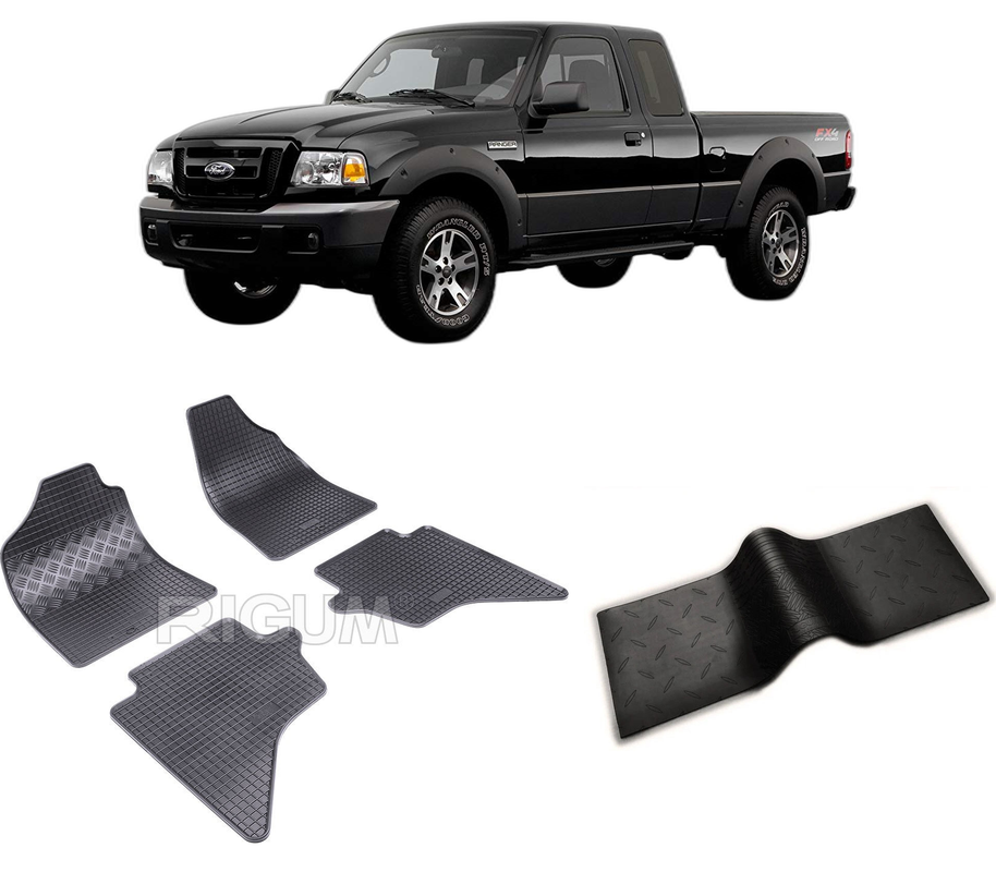 Set covorase auto FORD RANGER din 2007-2011, cu covoras tunel median, CAROSERIE PICK-UP, Presuri cauciuc 100%, compatibil cu autoturismul FORD RANGER, Rigum