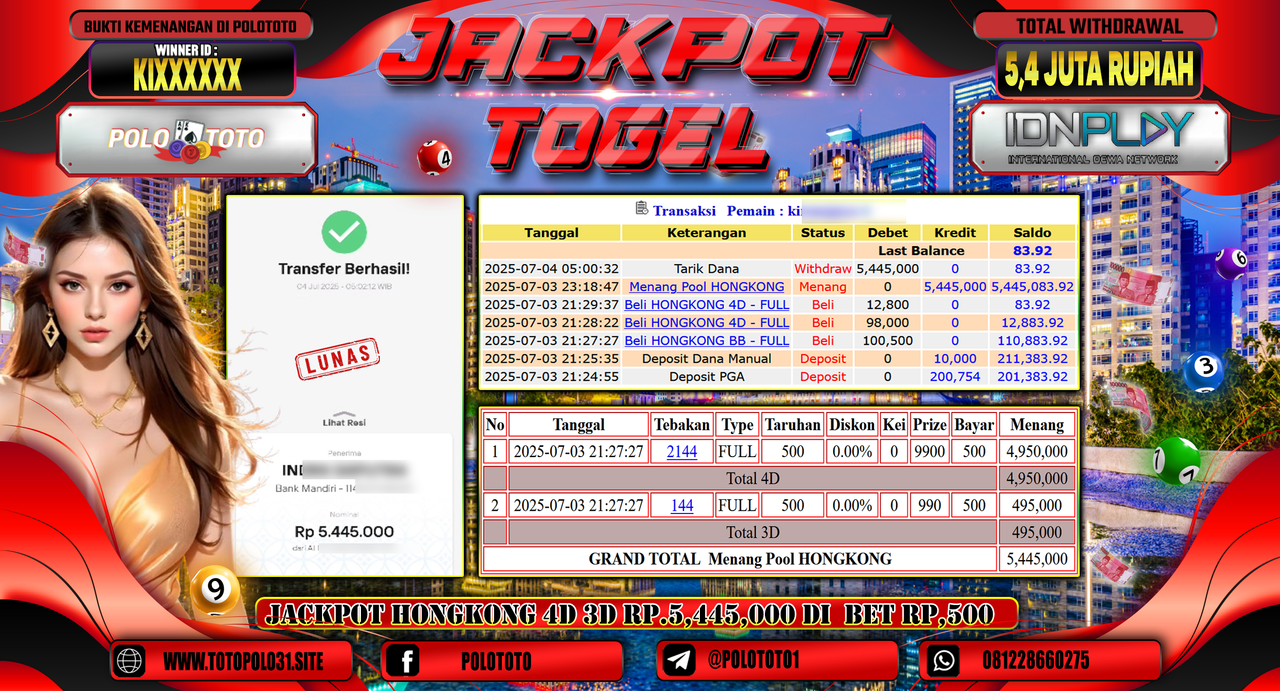 POLOTOTO JACKPOT TOGEL HONGKONG LOTTO Rp.5.445.000,-