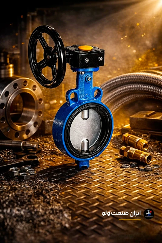 شیر پروانهای گیربکس میراب با دیسک استیل 304 سایز 8 اینچ - نمای کامل با سیستم گیربکس