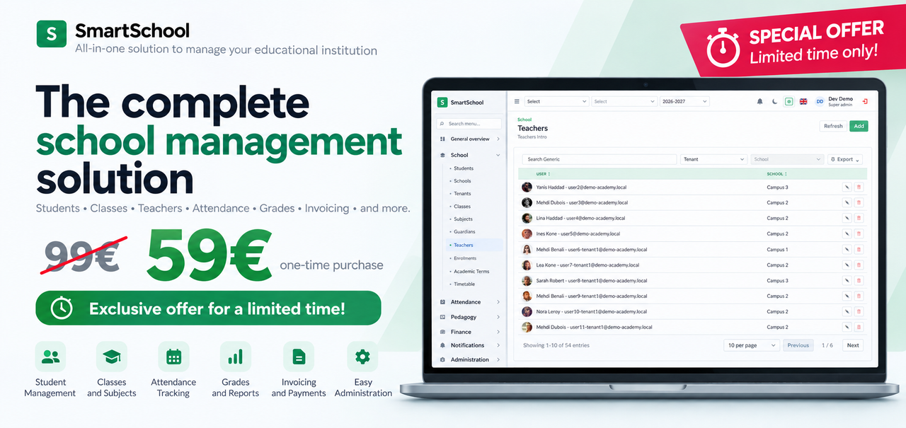 SmartSchool SaaS – ASP.NET Core School Management System