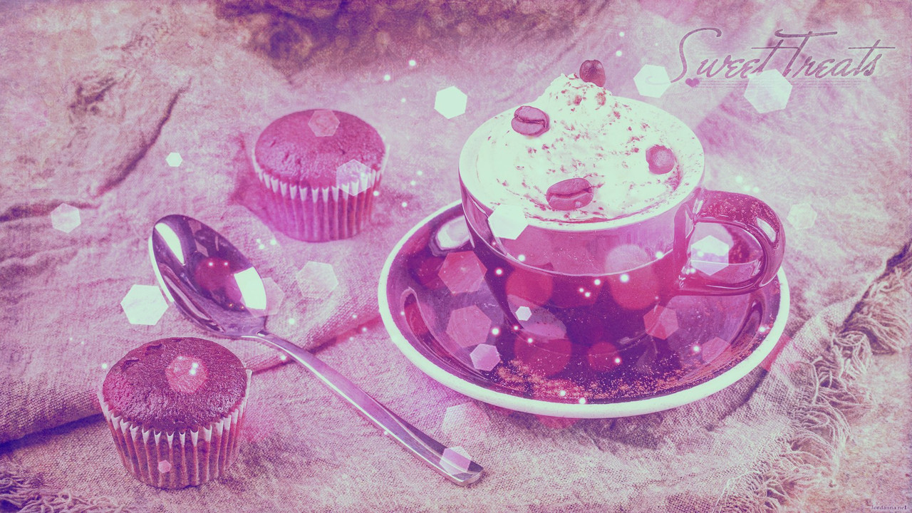 Wallpaper featuring an aesthetic image of coffee and cupcakes.