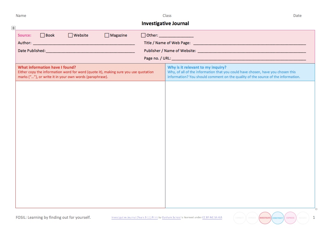 Investigative Journal (Years 9-11)