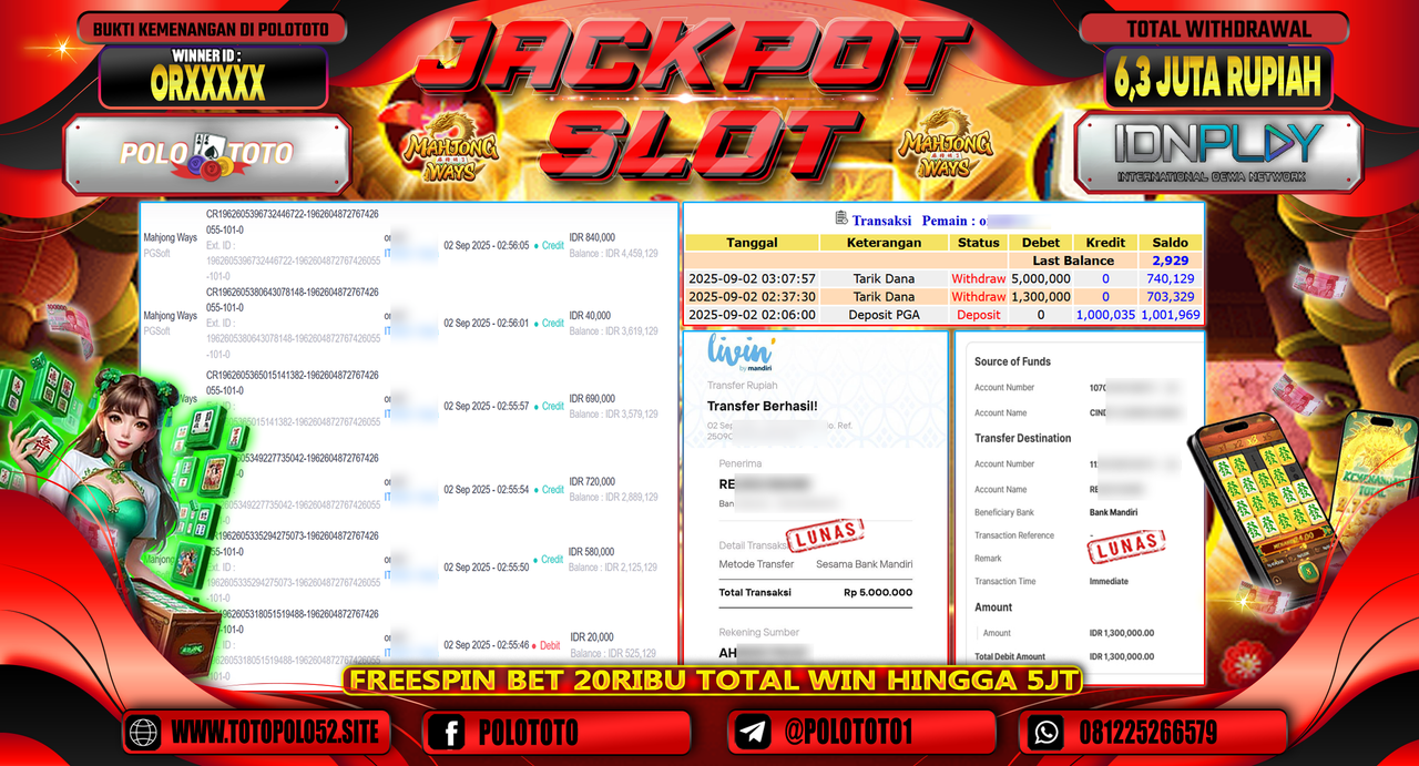 POLOTOTO JACKPOT SLOT MAHJONG WAYS Rp.6.300.000,-