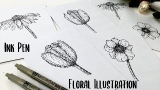 Floral Illustration- Learn to draw a Flower Bouquet- Ink Pen Drawing