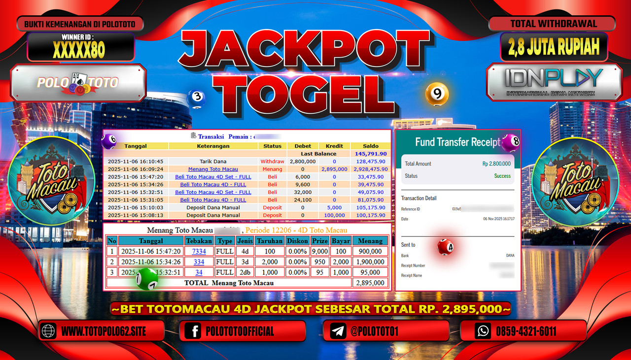 POLOTOTO JACKPOT TOGEL TOTO MACAU Rp.2.800.000,- LUNAS