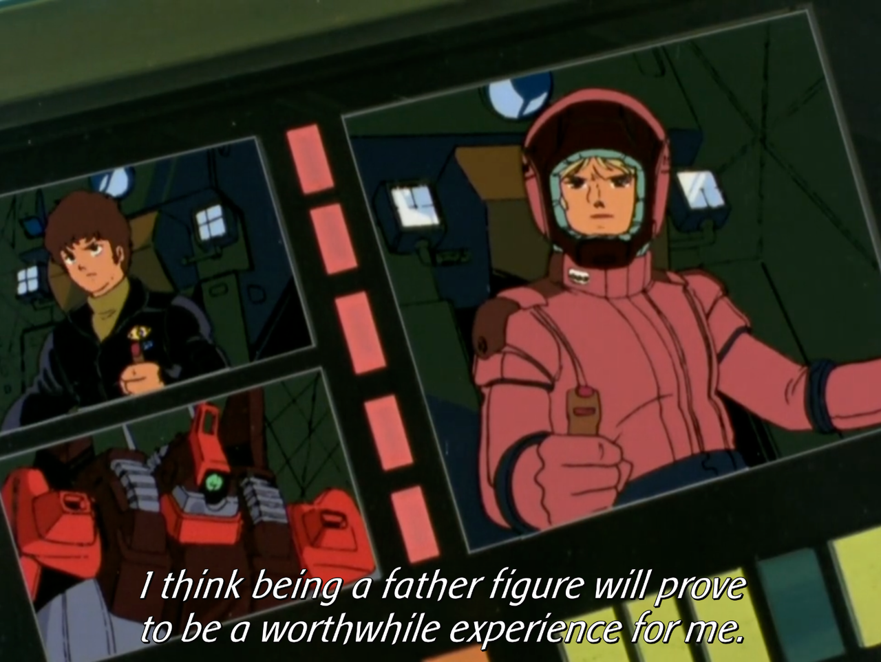 screenshot of Char saying, "I think being a father figure will prove to be a worthwhile experience for me."