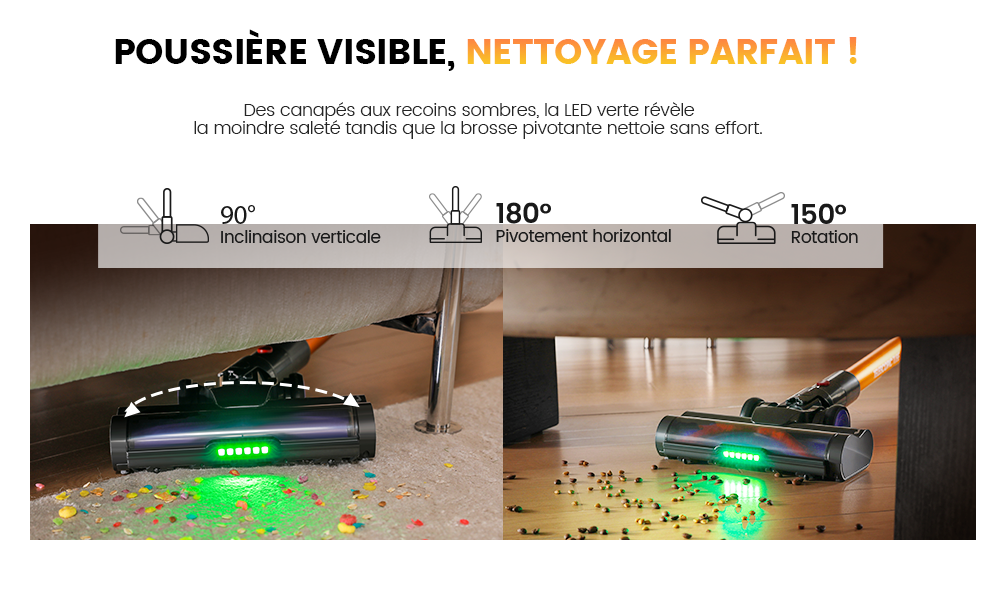 SMOTURE Aspirateur Balai Sans Fil 600W 50KPA, Aspirateur Sans
