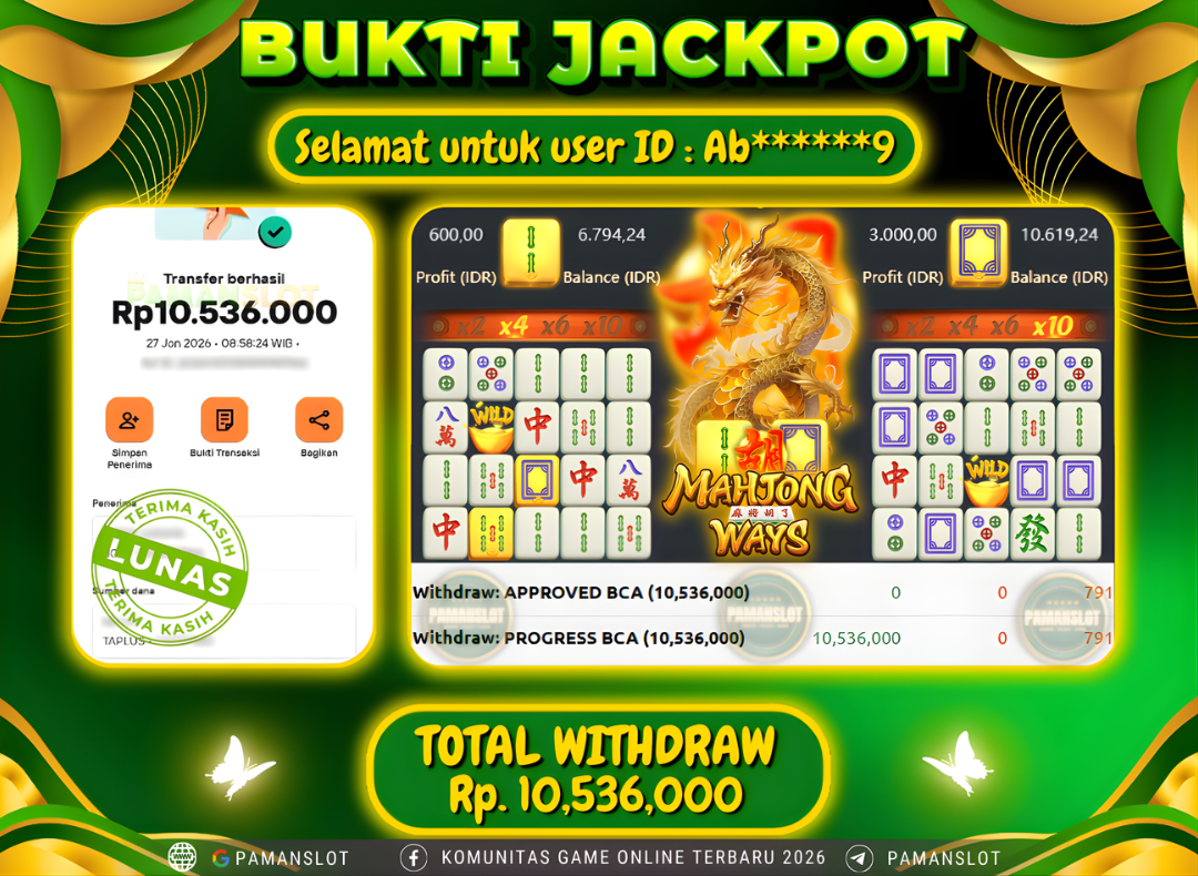 PAMANSLOT JACKPOT Game Mahjong Ways Rp.10,536,000- LUNAS