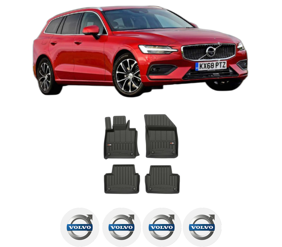 Set covorase presuri VOLVO V60 II (225) din 2018-2022, auto, din cauciuc thermoplastic, 4 Stickere auto cu VOLVO
