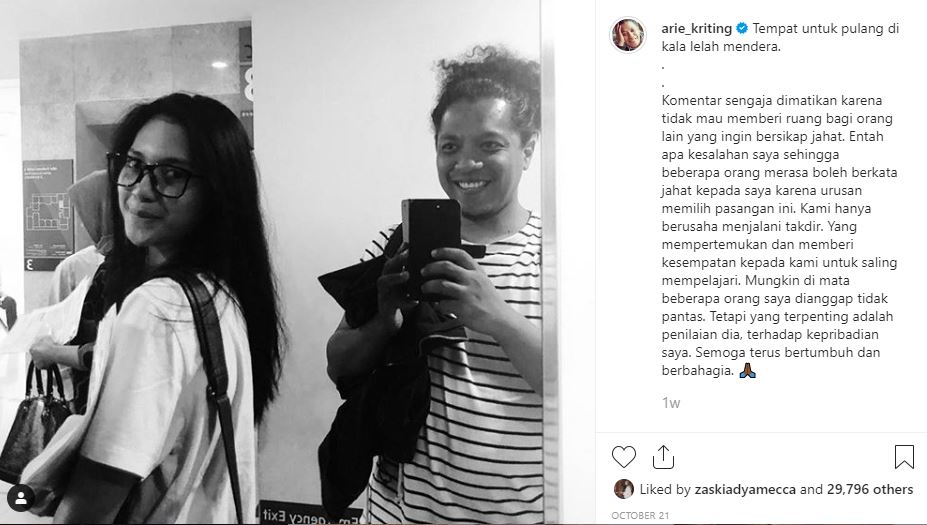 Curahan hati Arie Kriting soal hubungannya dengan Indah