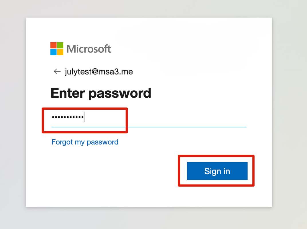 Office 365 Sign In - Enter Password