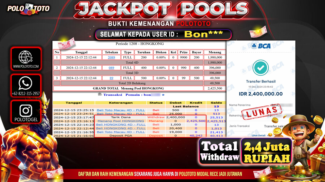 POLOTOTO JACKPOT TOGEL PASARAN HONGKONG Rp.2,400.000,-